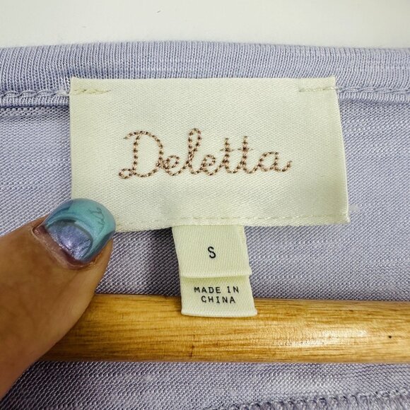 Anthropologie Deletta Light Purple Long Sleeve V-Neck Stretch Crochet Top Size S - Picture 4 of 10